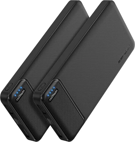 AsperX Paquete de 2 baterías de cargador portátil de 10000 mAh Dual USB Cargador de teléfono portátil delgado, batería externa de viaje para iPhone