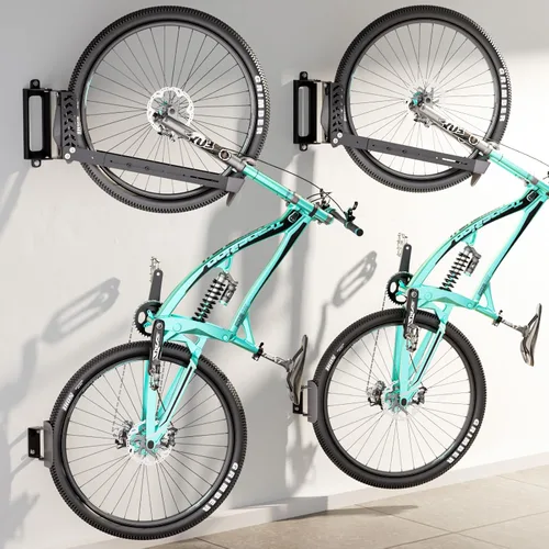 Vista 11 de 3 paquetes de estante giratorio para bicicletas de montaje en pared, colgadores para bicicletas para el garaje, soporte vertical para bicicletas que
