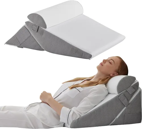 Vista 19 de Bedluxe Juego de 3 almohadas de cuña ajustables de espuma viscoelástica poscirugía para espalda, cuello, alivio del dolor de piernas, cuña de Beige