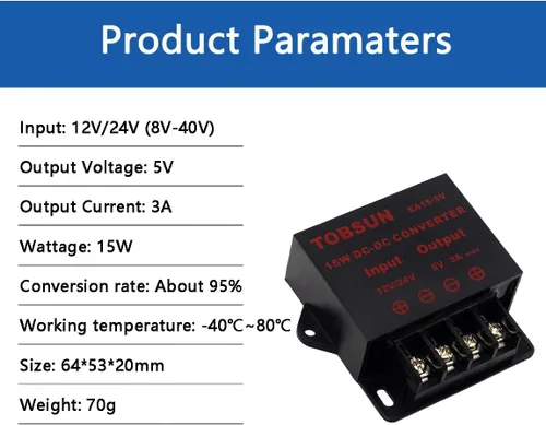Vista 4 de Convertidor CC Regulador reductor 5V Regulado Fuentes de alimentación Convertidor de transformador (5V 3A 15W)