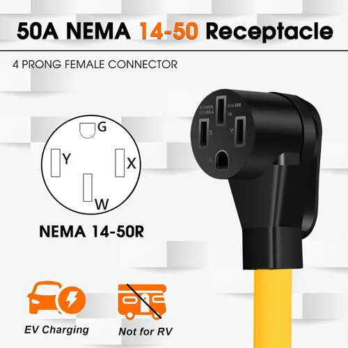 Vista 3 de Cable adaptador de cargador NEMA 14-30P a 14-50R EV, 125V/250V, 4 clavijas, enchufe macho a 50 amperios 4 clavijas hembra EV para carga de nivel 2