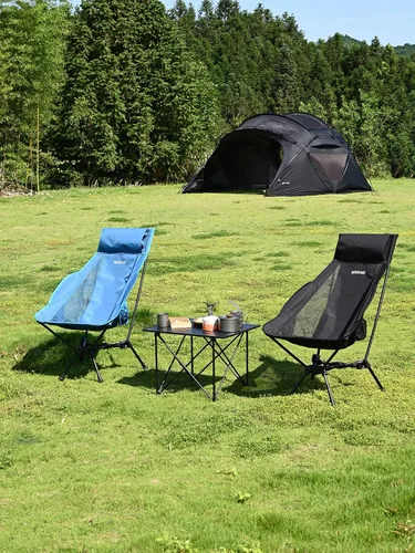 Vista 3 de WildCall Silla de camping plegable ligera, silla antihundimiento, respaldo Negro