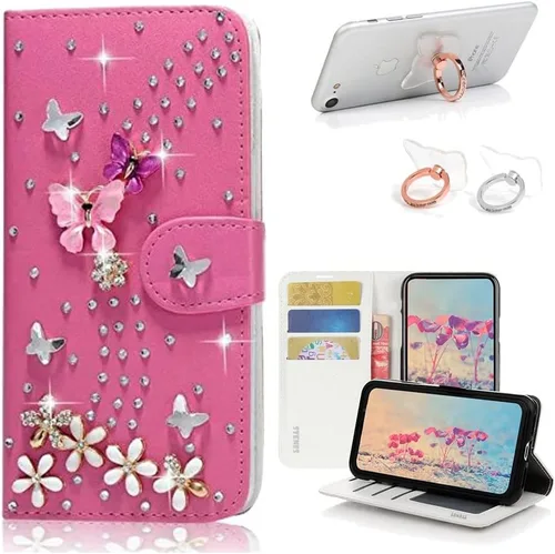 Vista 8 de STENES Bling - Funda tipo cartera compatible con iPod Touch 5/iPod Touch 6, elegante, 3D hecha a mano, S-Link, funda de piel con diseño de mariposas