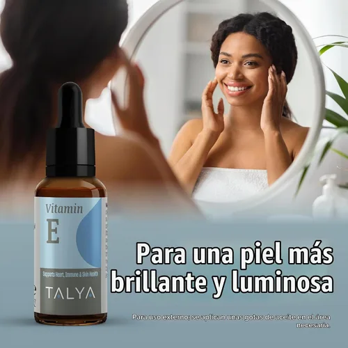Vista 4 de TALYA Gotas líquidas de vitamina E de 0.34 onzas líquidas Hueso, articulaciones, salud del corazón para cicatrices y piel Botella de vidrio