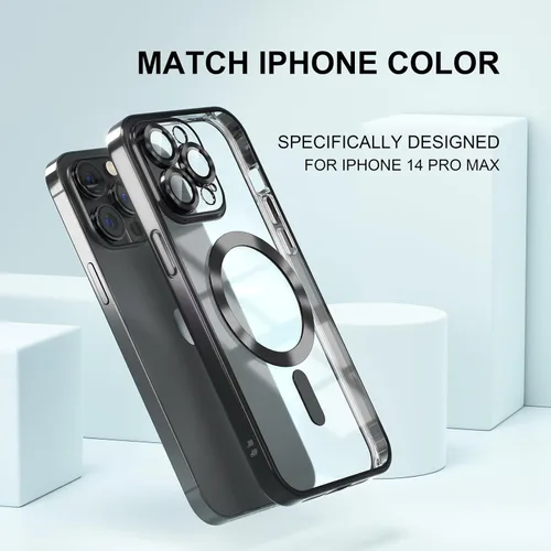 Vista 7 de Misea Funda magnética transparente para iPhone 14 Pro Max [compatible con MagSafe] [Nunca amarilla] [Protección contra caídas de grado militar]