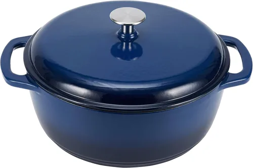 Vista 15 de Horno holandés cubierto de hierro fundido esmaltado Yaxa Basics, 6 cuartos de galón, color azul marino.