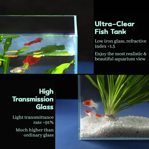 Vista 3 de LAQUAL Tanque de peces de vidrio ultra transparente con bajo contenido de hierro de 10 galones, acuario sin borde