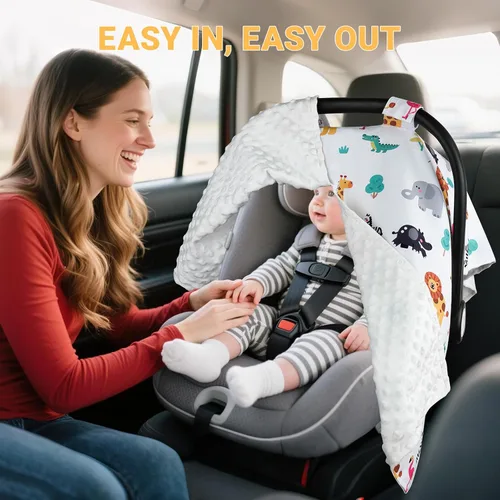 Vista 6 de Metplus Funda para asiento de coche 2 en 1 para bebé, toldo para asiento de coche para bebés, funda de lactancia multiuso para mamá, fundas