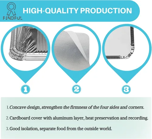 Vista 4 de Sartenes de aluminio con tapas (paquete de 50 unidades, 8.5 x 6 pulgadas), recipientes de alimentos de aluminio de 2.25 libras con tapas, 50
