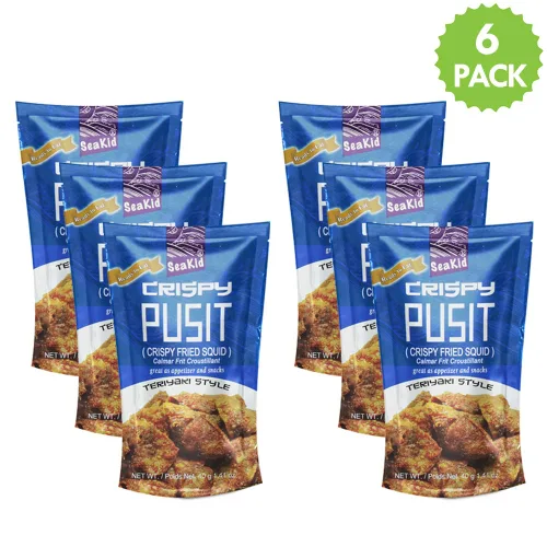 Vista 3 de Seakid Crispy Pusit Teriyaki Style - Bocadillo nutritivo de calamar frito 1.41 oz (40 g), 6 paquetes