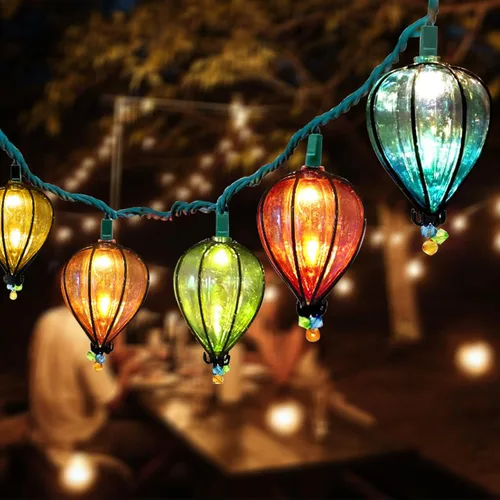 Vista 10 de 11 pies de luces de cadena multicolor con 10 bombillas, luces LED decorativas impermeables y conectables con certificación UL para colgar en patio