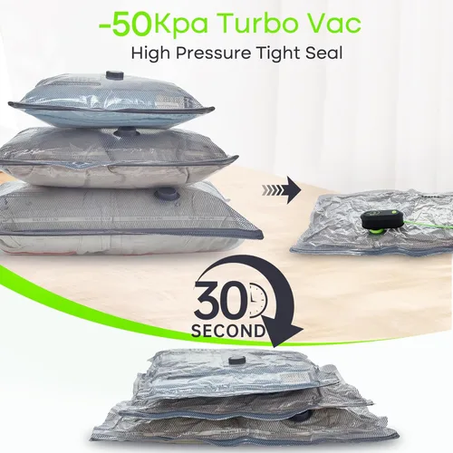 Vista 4 de Bolsas de vacío Vacbird para viajes con bomba USB, paquete de 12 unidades de tamaño de equipaje de mano, compresión para embalaje de equipaje