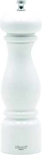 Bisetti Firenze - Molinillo de sal de madera de haya lacado blanco de 8 pulgadas con molinillo de cerámica ajustable