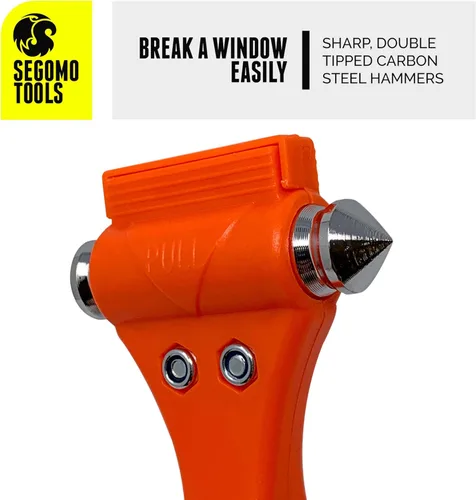 Vista 2 de Segomo Tools 2 martillos de seguridad de escape de emergencia con interruptor de ventana de coche y cortador de cinturón de seguridad - ESHM02