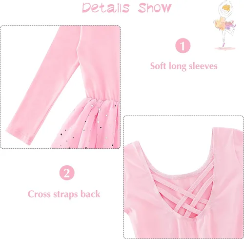 Vista 4 de Move Dance Girls Dance Leotards LongRuffle Sleeve Ballet Outfits Clothes Tutu Dress for 3-9 Years