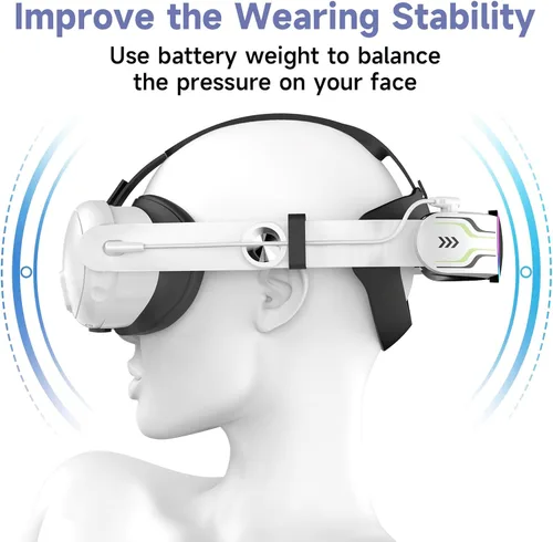 Vista 5 de Bioherm Head Strap with Battery for MetaOculus Quest 3, 10000mAh Battery Pack for Extended 8 Hrs of Playtime, Fast Charging VR Power, Adjustable