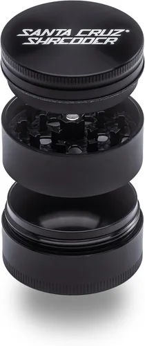 Santa Cruz Shredder Molinillo de hierbas de 3 piezas mediano 2 1/8" agarre superior y aluminio (negro)