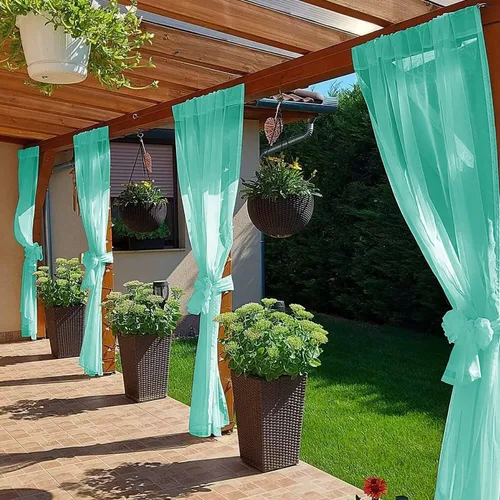 Vista 105 de SpaceDresser Cortinas traslúcidas impermeables para patio y exteriores – 2 paneles de cortina transparente con bolsillo para barra para sala