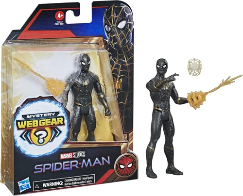 Vista 2 de Marvel Spider-Man 6-Inch Mystery Web Gear Black and Gold Suit Spider-Man Action Figure, Includes Mystery Web Gear Armor Accessory and Character