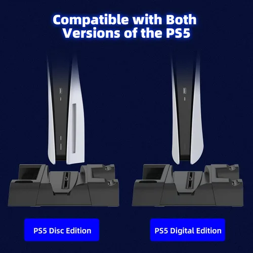 Vista 6 de NexiGo PS5 Accessories Vertical Stand with Headset Holder and AC Adapter, for PS5 Disc & Digital Editions Dual Controllers Charger, 3 Levels