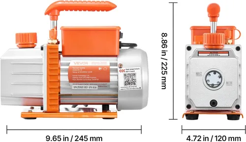 Vista 8 de VEVOR Bomba de vacío y juego de manómetros AC, 4.5 CFM 1/3 HP, bomba de vacío HVAC de paletas rotativas de una sola etapa, juego de manómetros