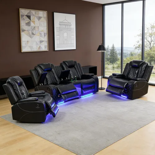 Vista 19 de Sofá reclinable individual eléctrico para muebles de sala de estar, silla reclinable de cuero con luces LED, puertos USB, almacenamiento oculto