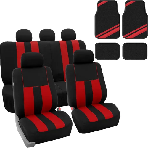 Vista 13 de FH Group - Juego completo de fundas de asiento de automóvil a rayas llamativas, compatibles con bolsas de aire y listas para dividir con alfombras
