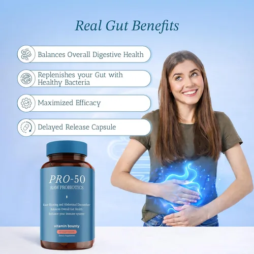 Vista 2 de Vitamin Bounty Pro-50 Probióticos 50 mil millones de UFC para mujeres y hombres – Probiótico de 13 múltiples cepas + prebiótico – Suplementos