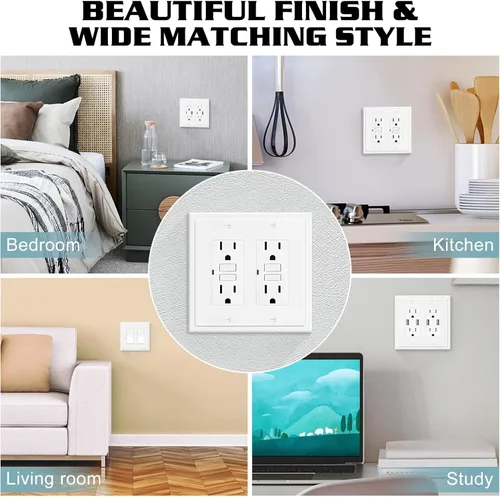 Vista 4 de Placa Decorativa de Pared de Borde Moderno de 2 Enchufes, Cubierta para Interruptor de Salida, Doble Decorador, Placa Frontal Eléctrica