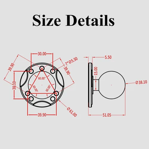 Vista 7 de BRCOVAN Base de montaje de bola de 1.5 pulgadas con placa redonda de orificio AMPS de aleación de aluminio, compatible con soportes RAM tamaño C