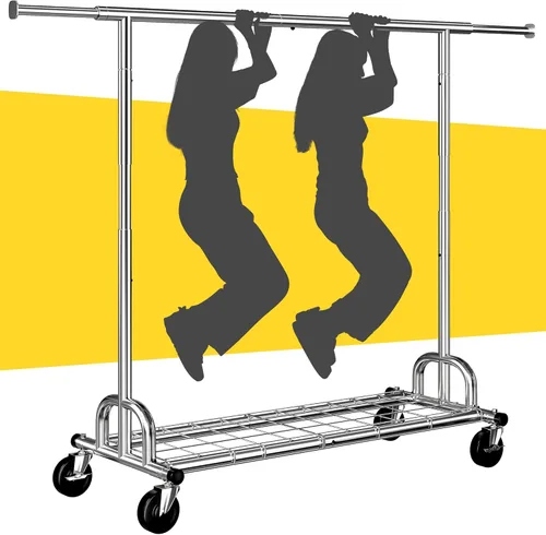 Vista 9 de Raybee Perchero resistente para ropa, estantes para ropa para colgar ropa pesada 200+, perchero enrollable para ropa con capacidad de carga de 485