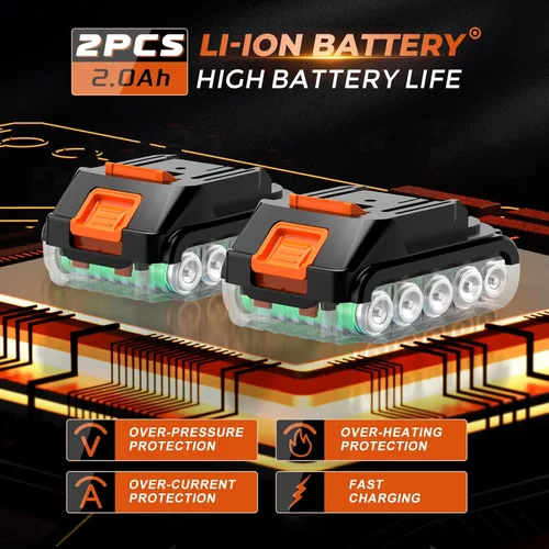 Vista 6 de Kit de taladro inalámbrico sin escobillas de 21 V, sistema de cabezal múltiple 5 en 1 con 2 baterías y cargador, adaptador de ángulo recto, cabezal