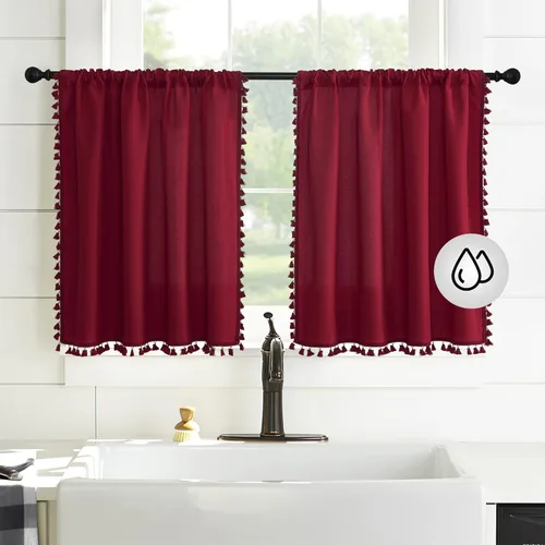 Vista 17 de KGORGE Cortinas opacas para sala de estar, aislamiento térmico, cortinas insonorizadas y cortinas estilo rústico estilo bohemio para cocina