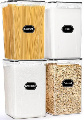 Vista 8 de HKJ Chef Paquete de 4 recipientes herméticos grandes para almacenamiento de alimentos con tapas (5.2 litros/176 onzas), de plástico sin BPA