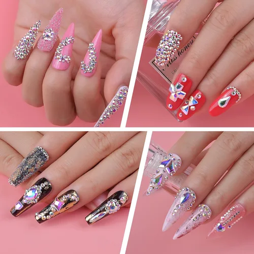 Vista 8 de Kit de diamantes de imitación de cristal AB 3D, 240 piezas de diamantes de imitación de múltiples formas, piedras AB mezcladas 12 estilos de gemas