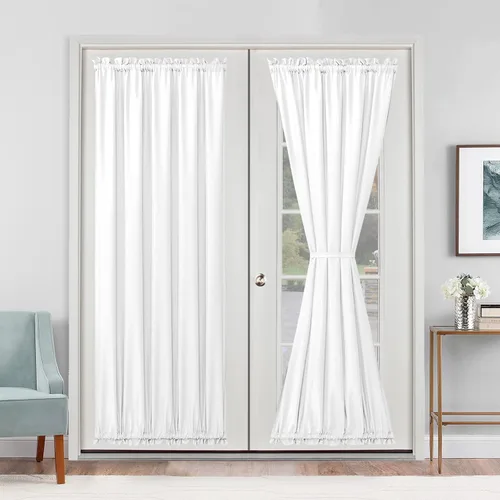 Vista 9 de Hiasan Cortinas francesas para puerta de privacidad, cortina frontal semitransparente con bolsillo para barra para ventana de puerta, 1 panel