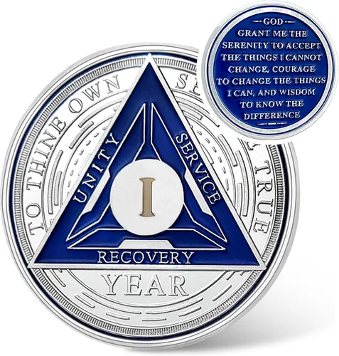 Moneda de sobriedad de triángulo de recuperación de 1 año – Monedas de plata con números romanos NA AA – 1-40 fichas y medallones NA/HA/AA Prime –
