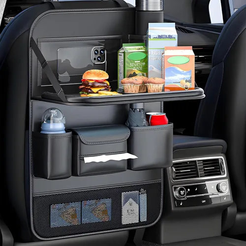 Organizador plegable universal para el asiento trasero del coche con bandeja de mesa, protector para el respaldo del asiento del coche con soporte