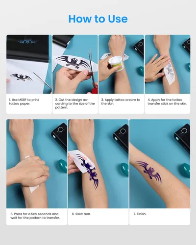 Vista 6 de Phomemo M08F - Impresora térmica portátil y papel de transferencia de tatuajes, 100 hojas tamaño A4, impresoras térmicas inalámbricas sin tinta