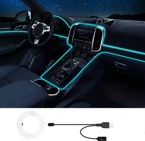 Jushope Tira de luces LED para interiores de automóvil, iluminación ambiental RGB USB con fibra óptica, accesorios de coche con cable EL, amarillo,