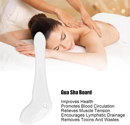 Vista 2 de Gua Sha Board - Herramienta de masaje de raspado portátil curvada para cuidado de la salud de cerámica blanca para el cuerpo y la cara