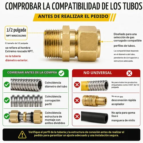 Vista 4 de Paquete de 4 accesorios de latón macho NPT de 1/2 pulgada para tubos de gas corrugado compatibles, kit de adaptador de terminación CSST con junta