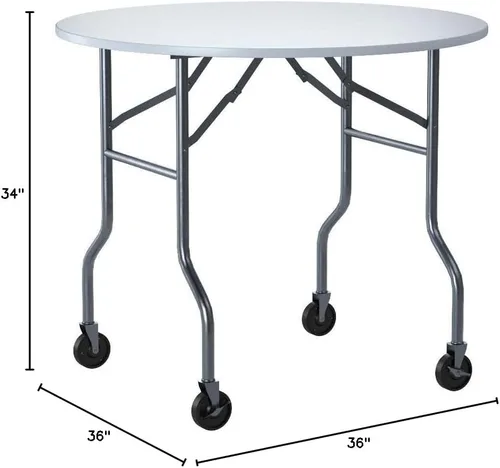 Vista 2 de Banquet Tables Pro Mesa plegable redonda de 36 pulgadas con ruedas para bodas y eventos