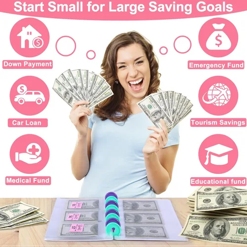 Vista 3 de AIERSA 52 Week Money Saving Challenge Binder Envelopes Kit, Fun Budget Binder Book Organizer with Cash Envelopes for 52 Weeks Cash Stuffing