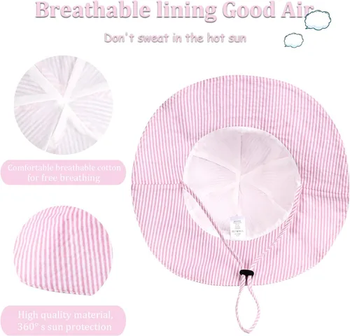 Vista 4 de Sombrero de sol para bebé niña con UPF 50+ sombrero de playa ajustable para exteriores con ala ancha