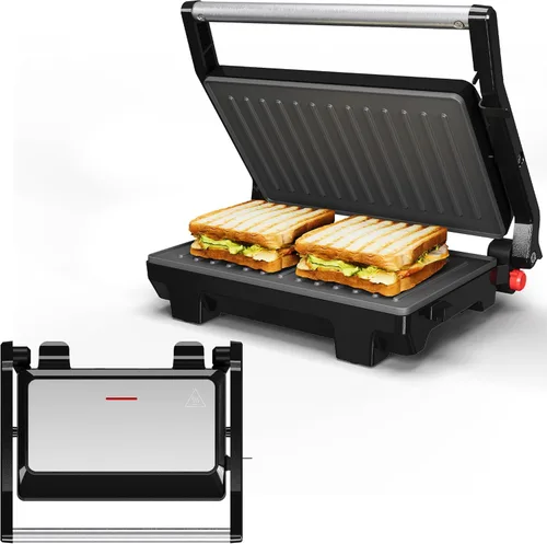 Panini Press Grill Interior: Sandwichera con placas antiadherentes, fácil de limpiar, 1000W portátil Panini Maker con tapa de bloqueo, parrilla
