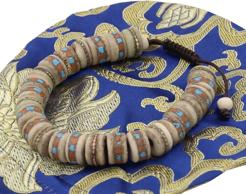 Vista 3 de KayJayStyles - Pulsera de medicina tibetana para muñeca de Mala yak, turquesa, coral, metales curativos