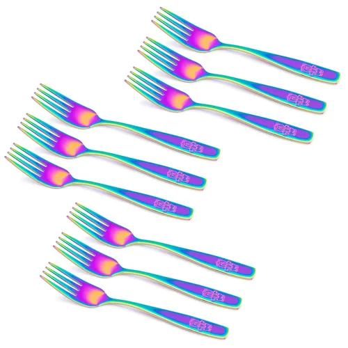 9 tenedores de acero inoxidable Rainbow Kids – Cubiertos para niños, cubiertos seguros para niños pequeños, cubiertos, juego de utensilios – 9
