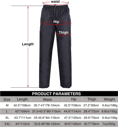 Vista 2 de REDCAMP Unisex Rain Pants Waterproof Lightweight with Side Zipper, PU5000mm Great for Hiking Outdoor, MLXLXXL Black