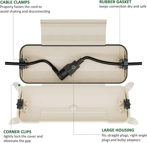 Vista 3 de Flemoon Cubierta de seguridad para cable de extensión exterior con sello protector impermeable, caja de conexión eléctrica resistente a la Almendra